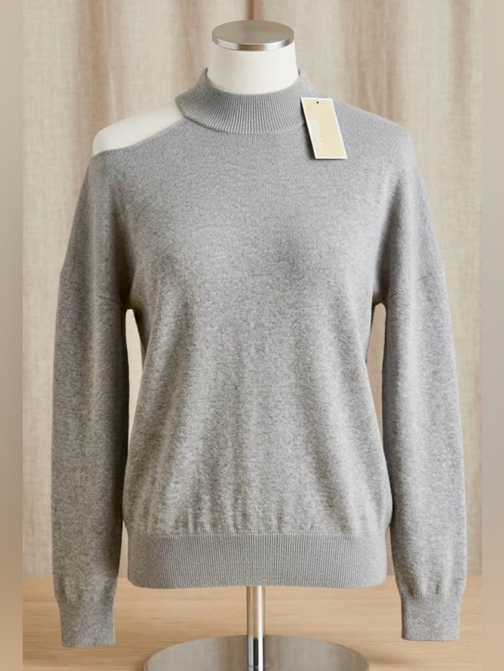 Michael Michael Kors Grey Cutout Cold-Shoulder Knit Sweater - Size S